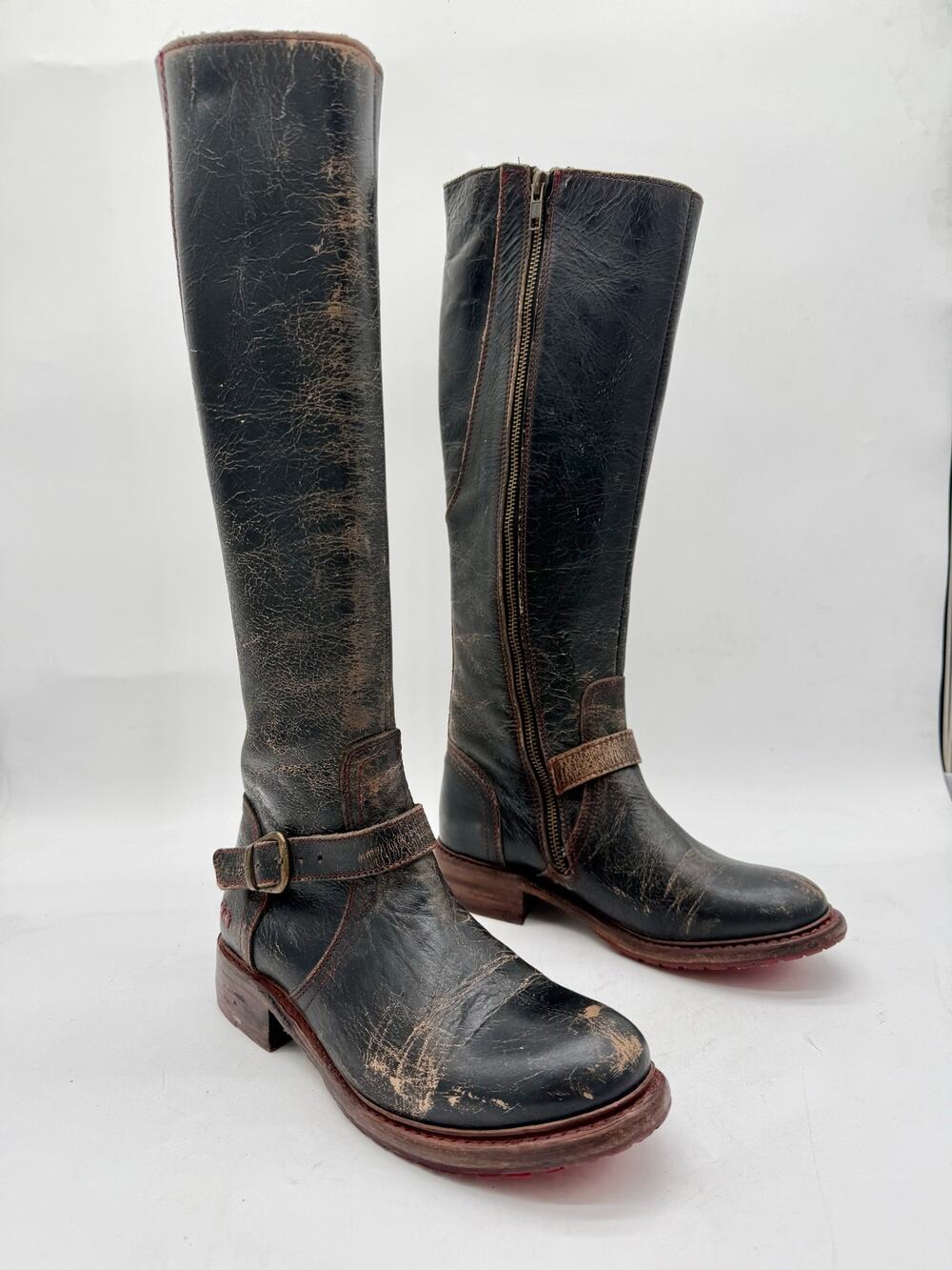 Bed Stu Glaye Boots Women’s 8.5 Tall Leather Harness Moto Distressed Black